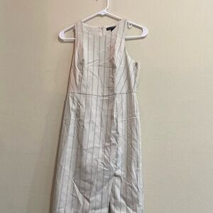 Creme Dress with Dark Blue Stripes